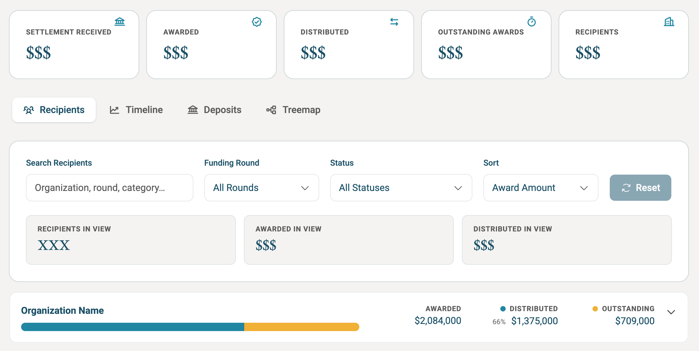Settlement Tracker dashboard
